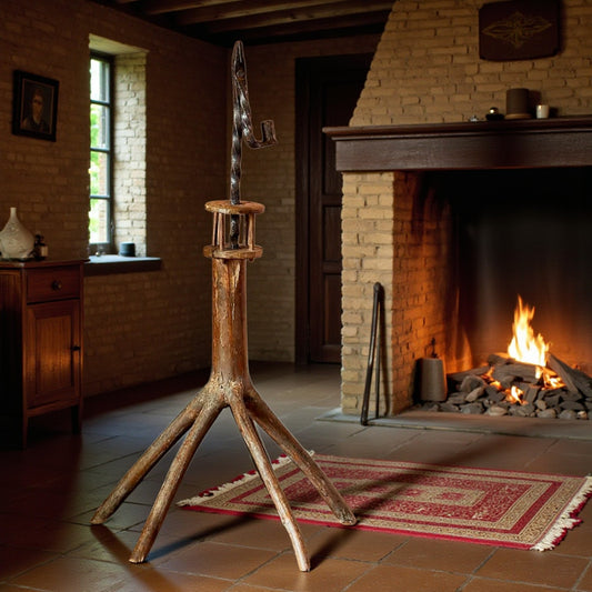 Primitive Late 18th-Century Irish Antique Corner Standard Rushlight, circa 1800