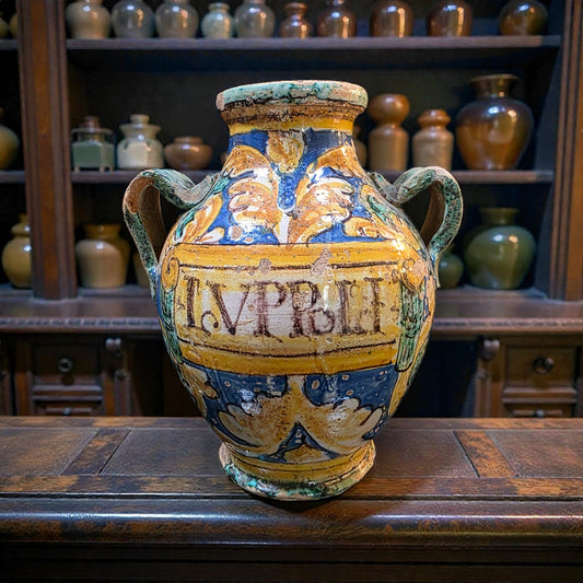 17thC Italian Antique Maiolica Dry Drug Jar Bearing the Label "Loppoli", circa 1600-1650
