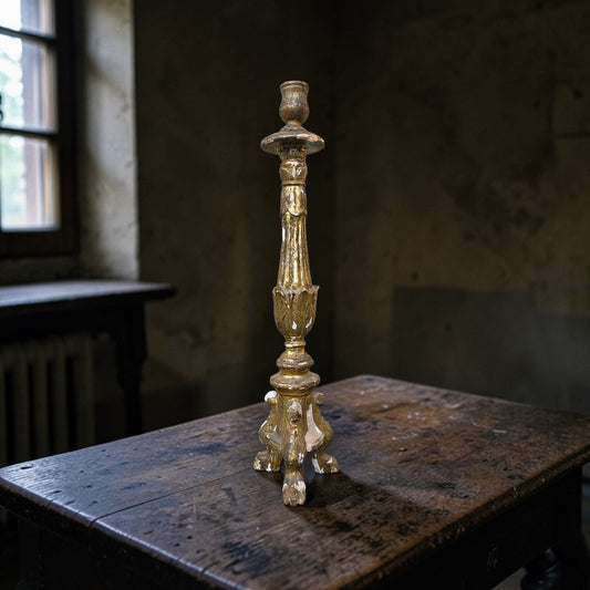 18th-Century Italian Antique Gilt-Gesso Candlestick, circa 1760
