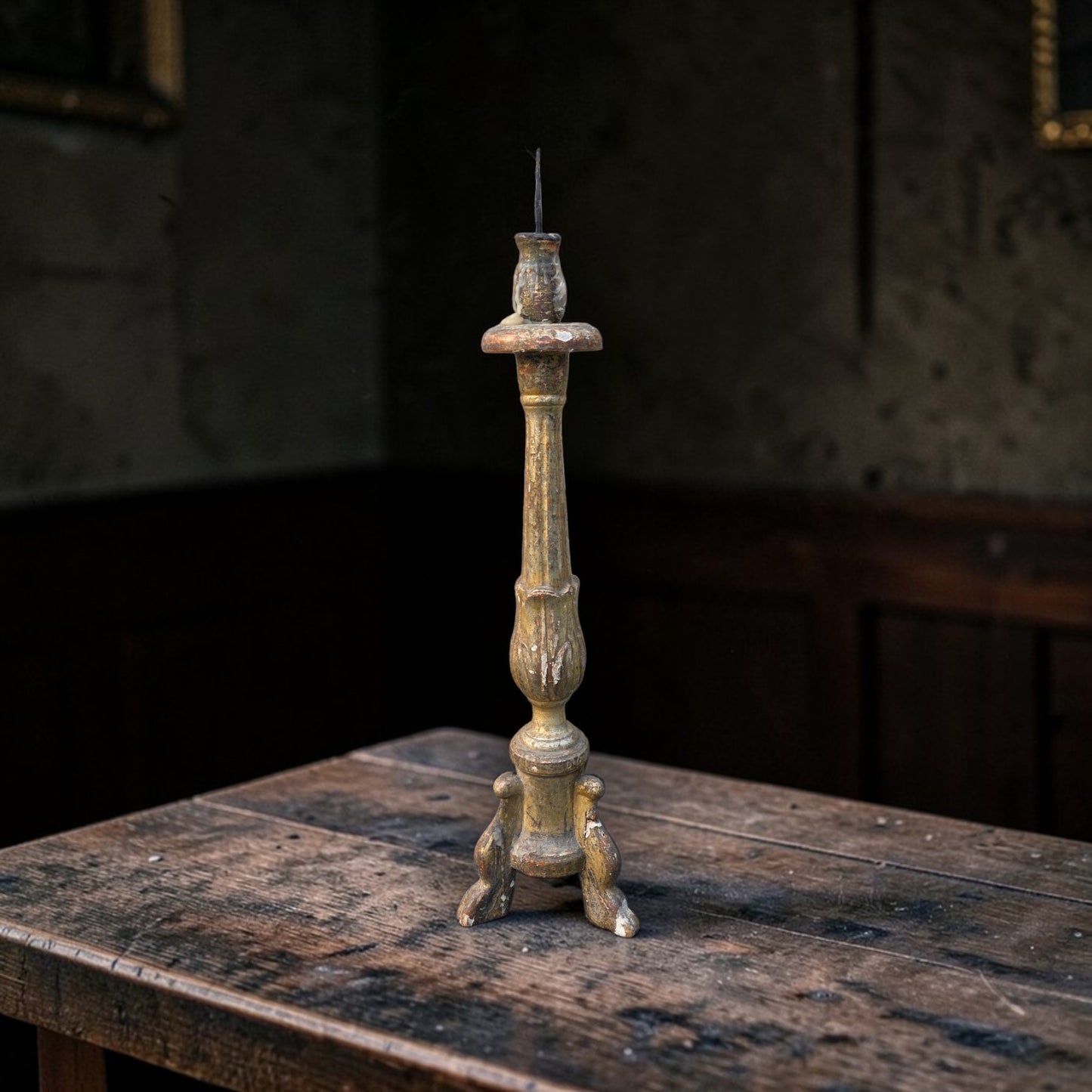 18th‑Century Italian Antique Gilt‑Gesso Pricket Candlestick, circa 1760