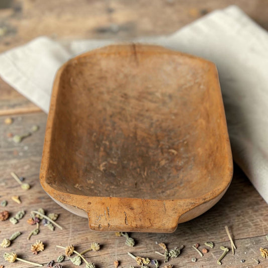 18th-Century Antique Treen Dug-Out Bowl with Twin Handles