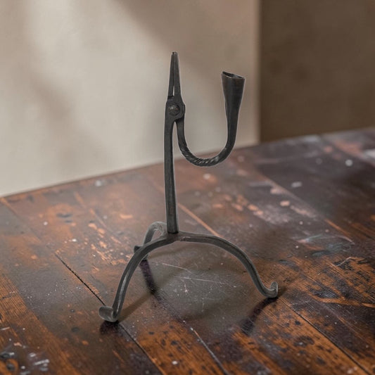 19th-Century Welsh Antique Iron Rushlight With Tripod Base