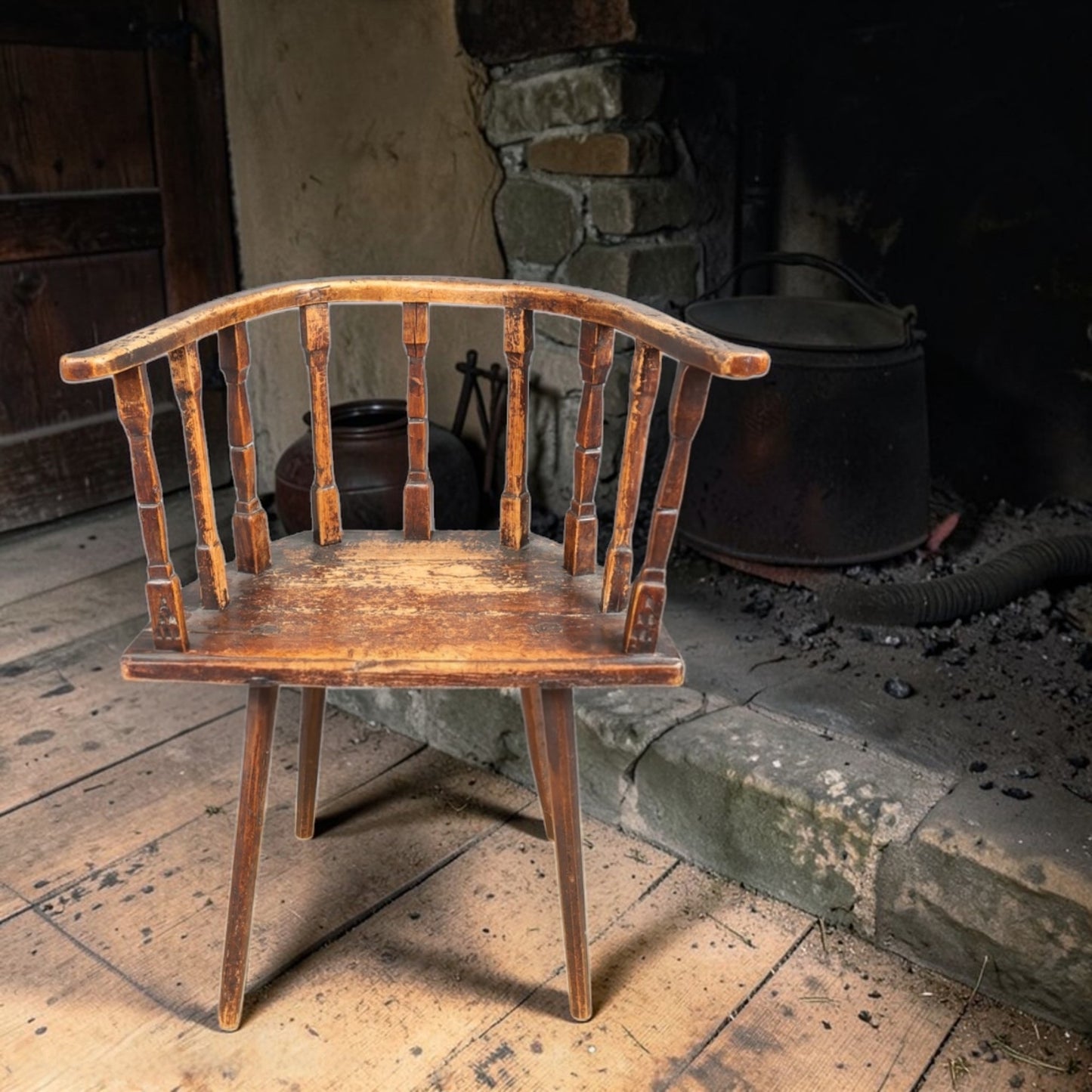 18th-Century Primitive Welsh Antique Yolk-Back Armchair Constructed from Ash & Elm