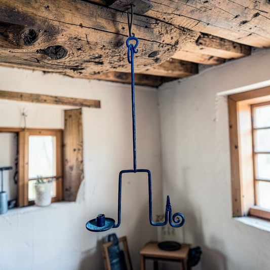 Late 18th-Century English Antique Iron Hanging Rushlight & Candleholder