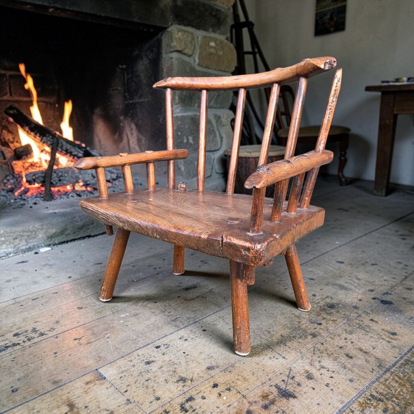 18th-Century Primitive Irish Antique Child's Stick-Back Armchair / Hedge Chair