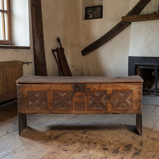16th-Century & Later English Antique Oak Six-Plank Boarded Chest