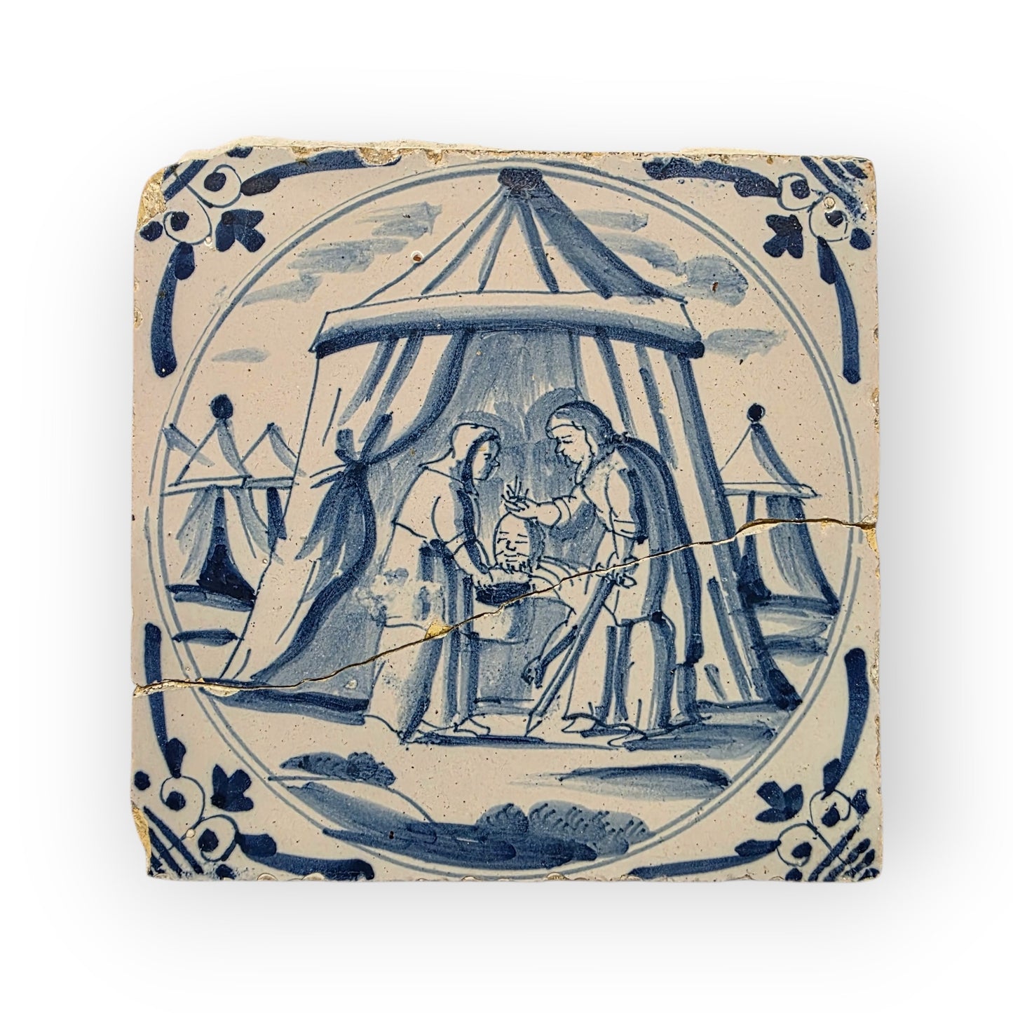 18th‑Century Antique Dutch Delft Tile Depicting Judith With the Head of Holofernes