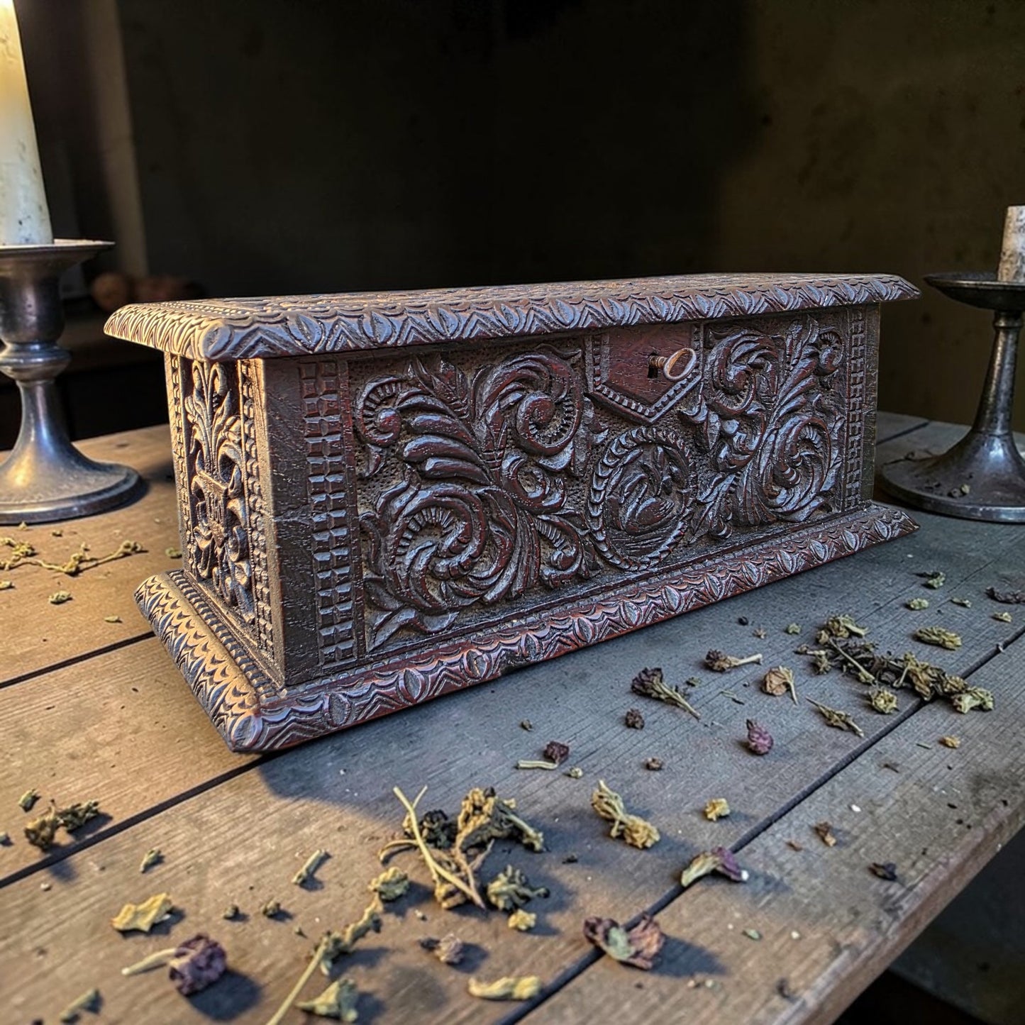 York Minster Interest - A Modestly Proportioned Mid-19th-Century English Antique Oak Carved Box Constructed from 14th-Century Timbers Salvaged From York Minster in 1868