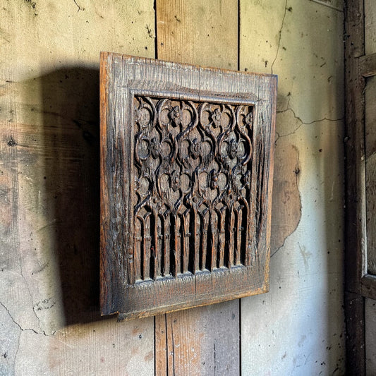 15th-Century Antique Carved Oak Blind-Gothic Tracery Panel