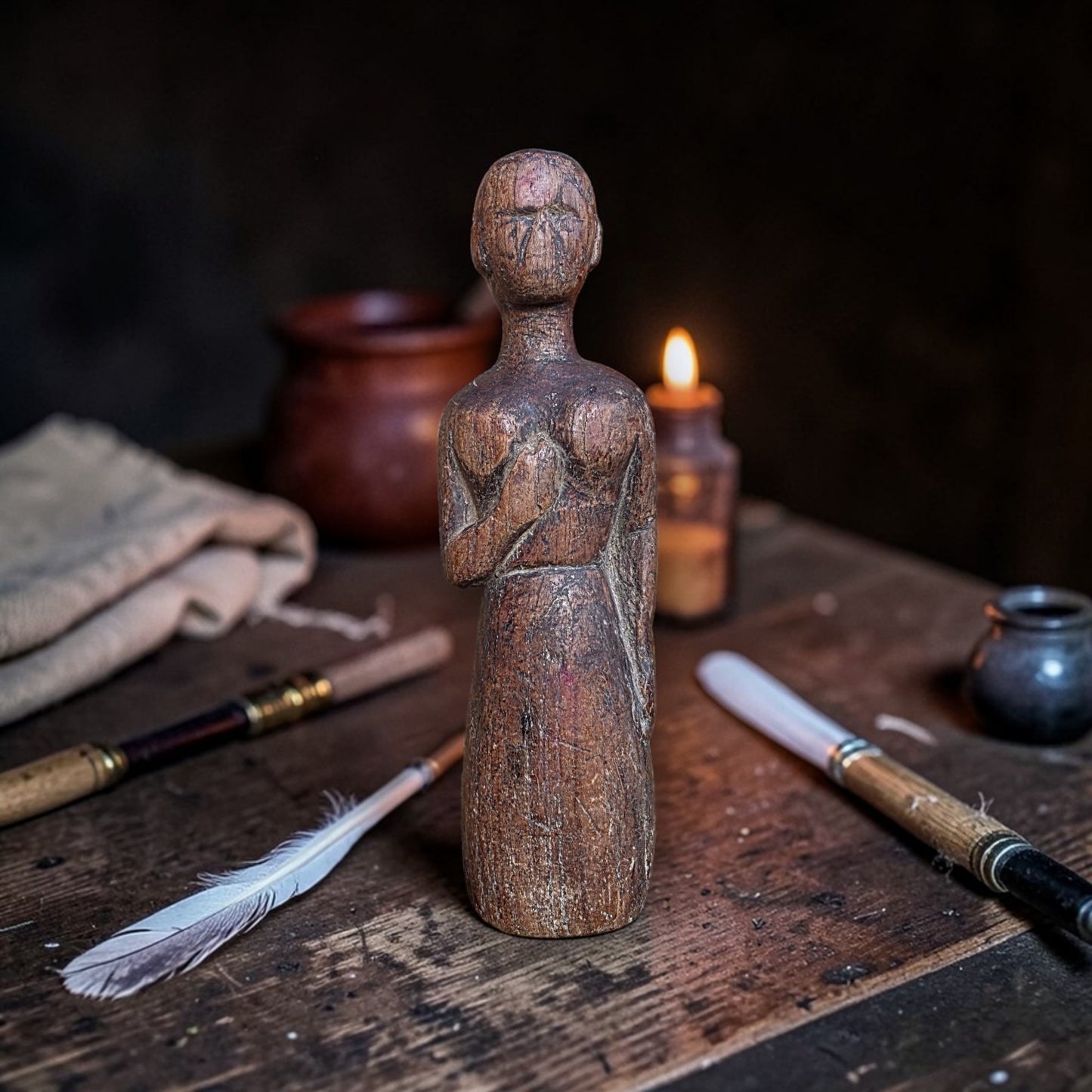 Primitive 17th-Century Antique Folk Art - A Carved Treen "Stump Baby" / Wooden Doll
