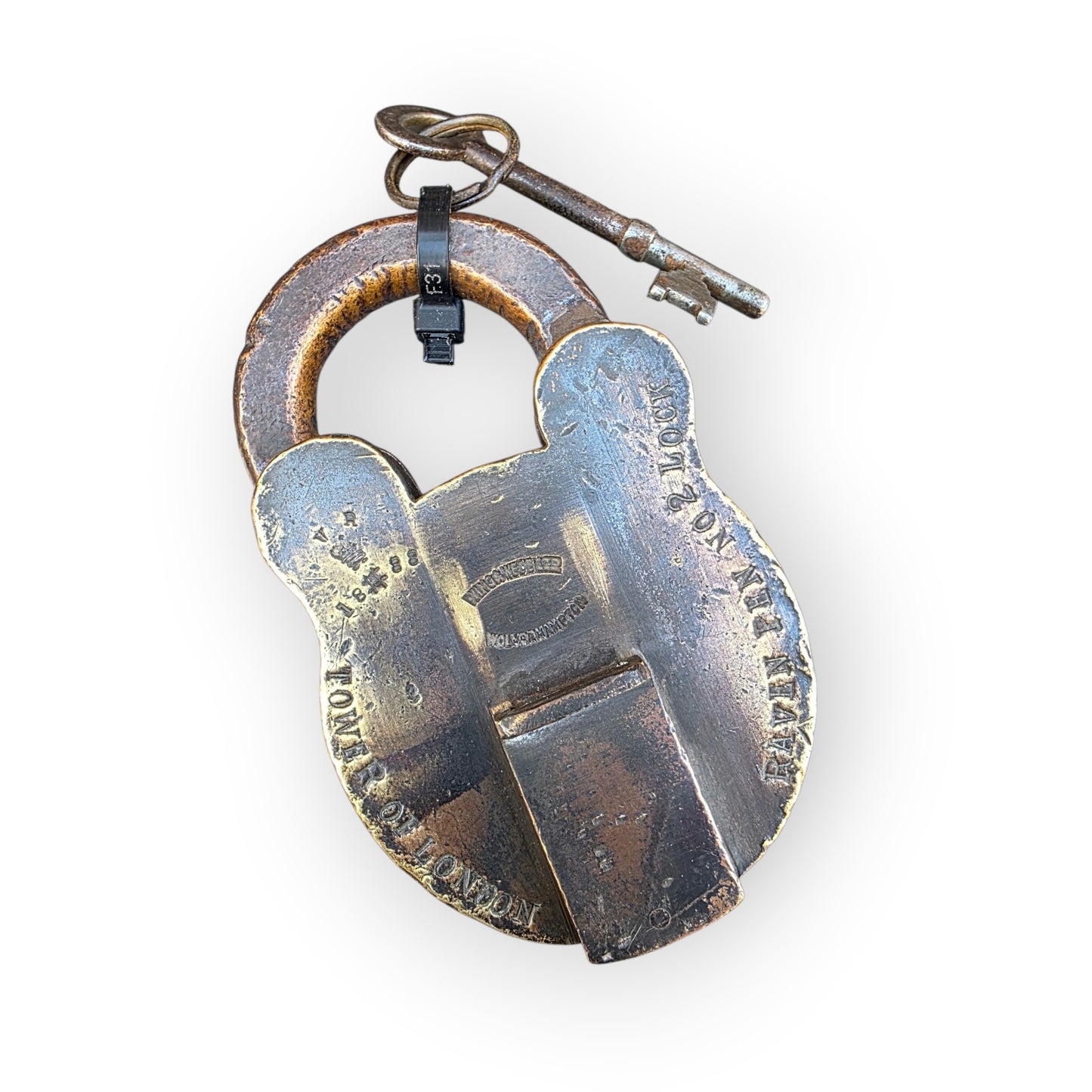 Tower of London Interest - A Large, Rare, 19th Century Antique Brass Padlock, Bearing the Impressed Mark "Tower of London", "Raven Pen No.2." & Crown Proof Mark