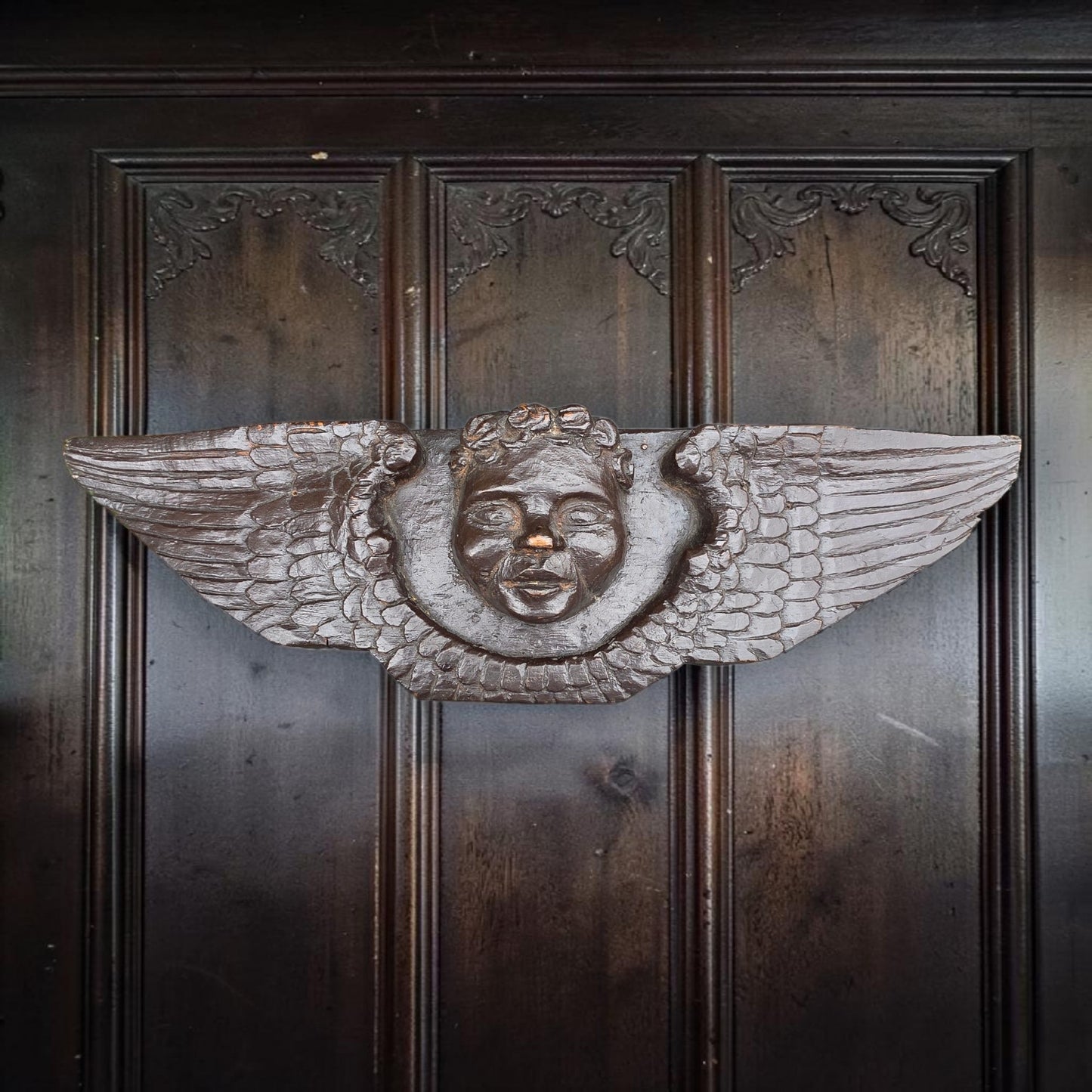Late 16th‑Century Renaissance Antique Carved Walnut Angel with Outstretched Wings