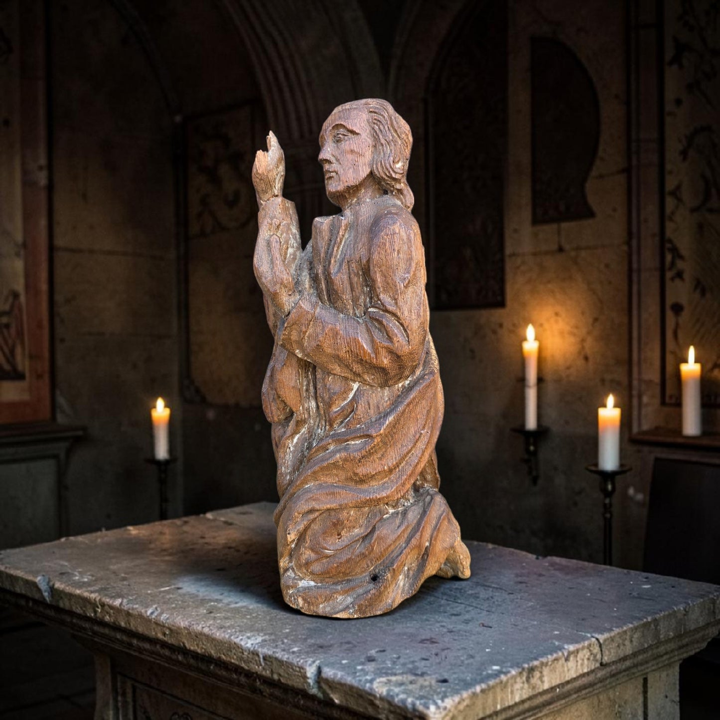 A Fine Late Gothic Carved Antique Oak Figure / Sculpture of Saint John the Evangelist - Northern European, circa 1480–1540