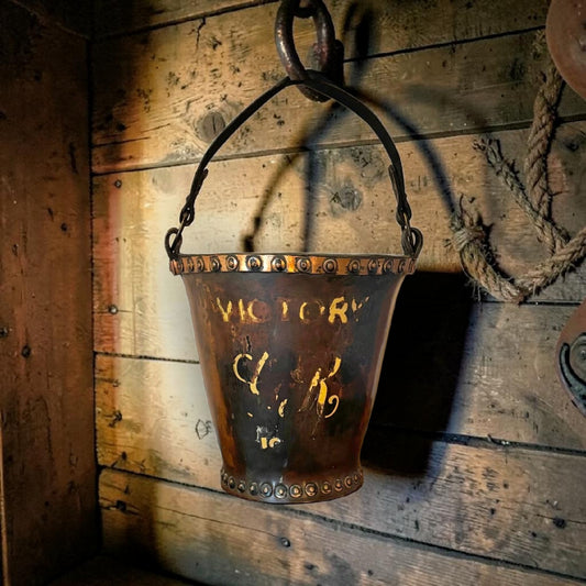 Lord Nelson Interest - Georgian Antique Naval Leather & Copper Fire Bucket, Inscribed 'Victory' with GR Cypher, circa 1800-1820