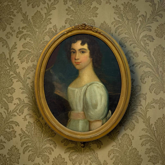 An Attractive Early 19th Century English Antique Oval Portrait of a Young Lady, British Provincial School, Oil on Canvas, circa 1800-1815