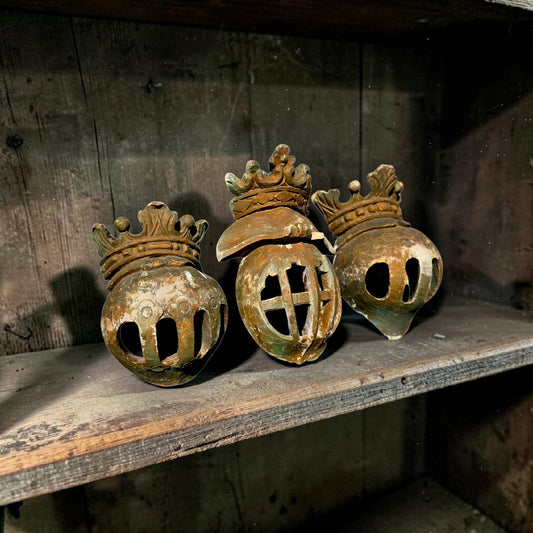 Set of Three Large 17th–18th Century Antique Carved Limewood Heraldic Helms with Coronets