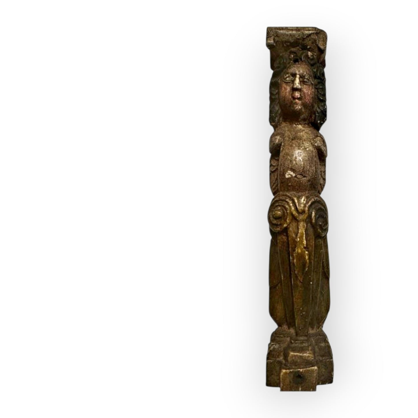 A Rare Late Renaissance Carved Oak & Polychromed Caryatid Figure of a Winged Angel, French, Circa 1600