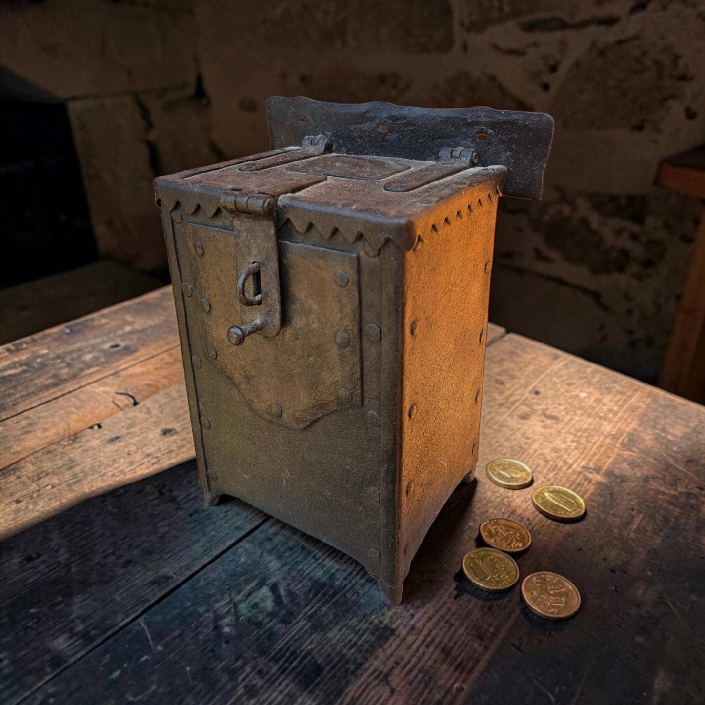 A 17th Century Antique Wrought Iron Alms Box for Wall Mounting, Probably German or Flemish