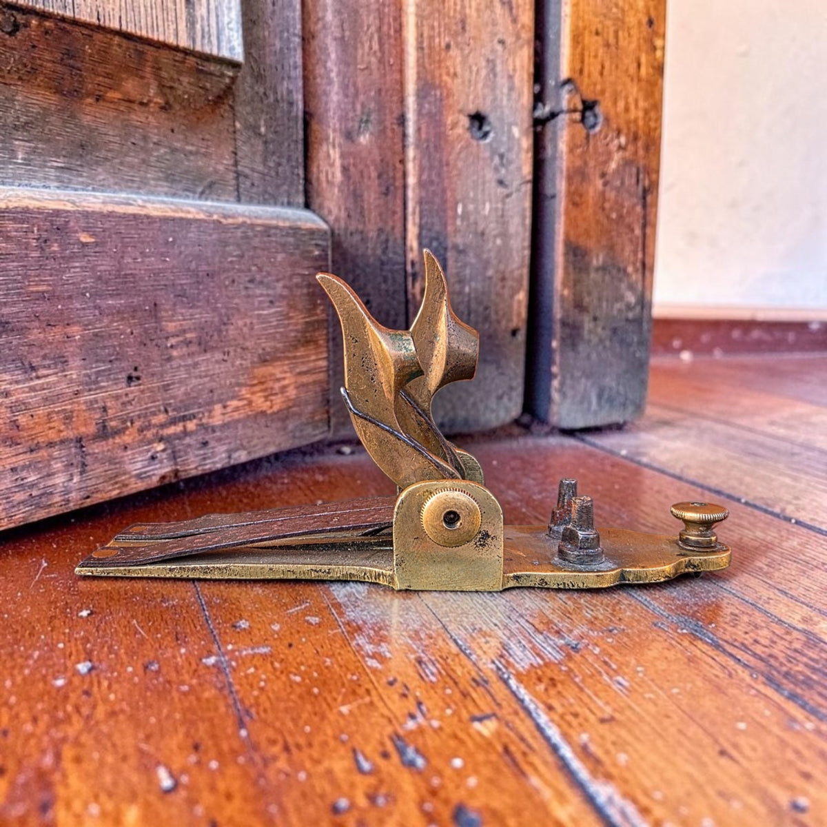 A Rare 19th Century Antique Brass and Steel Percussion-Cap Door Wedge Alarm, Circa 1840-1880