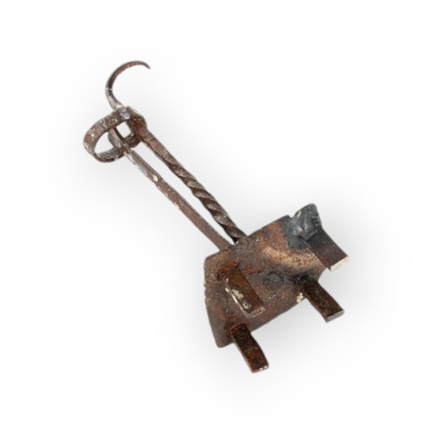 Late 18th-Century Primitive English Antique Iron Splint Holder Lighting Device / Peerman In "Barn Found" Condition