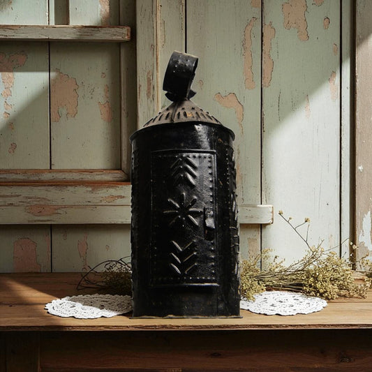 Late 18th Century English Antique Tin Candle Lantern / Toleware Candle Lantern