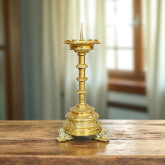 Large Mid-to-Late 19th-Century English Antique Brass Gothic Revival Pricket Candlestick