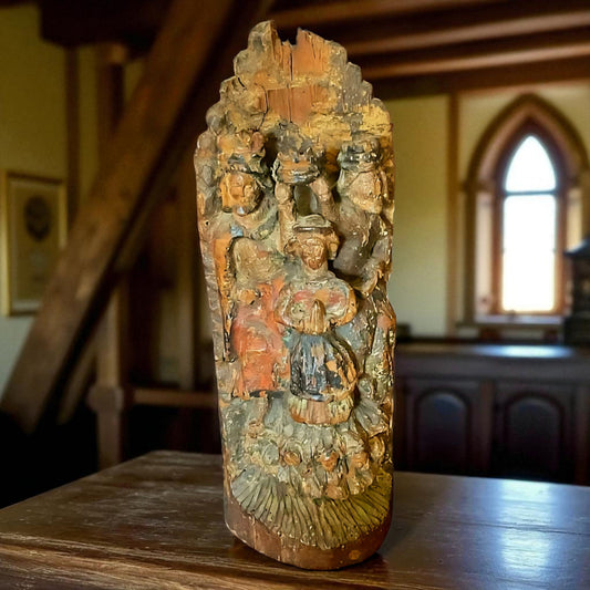 Early 16th-Century Antique Carved Wooden Panel Depicting The Crowning Of The Virgin, circa 1500