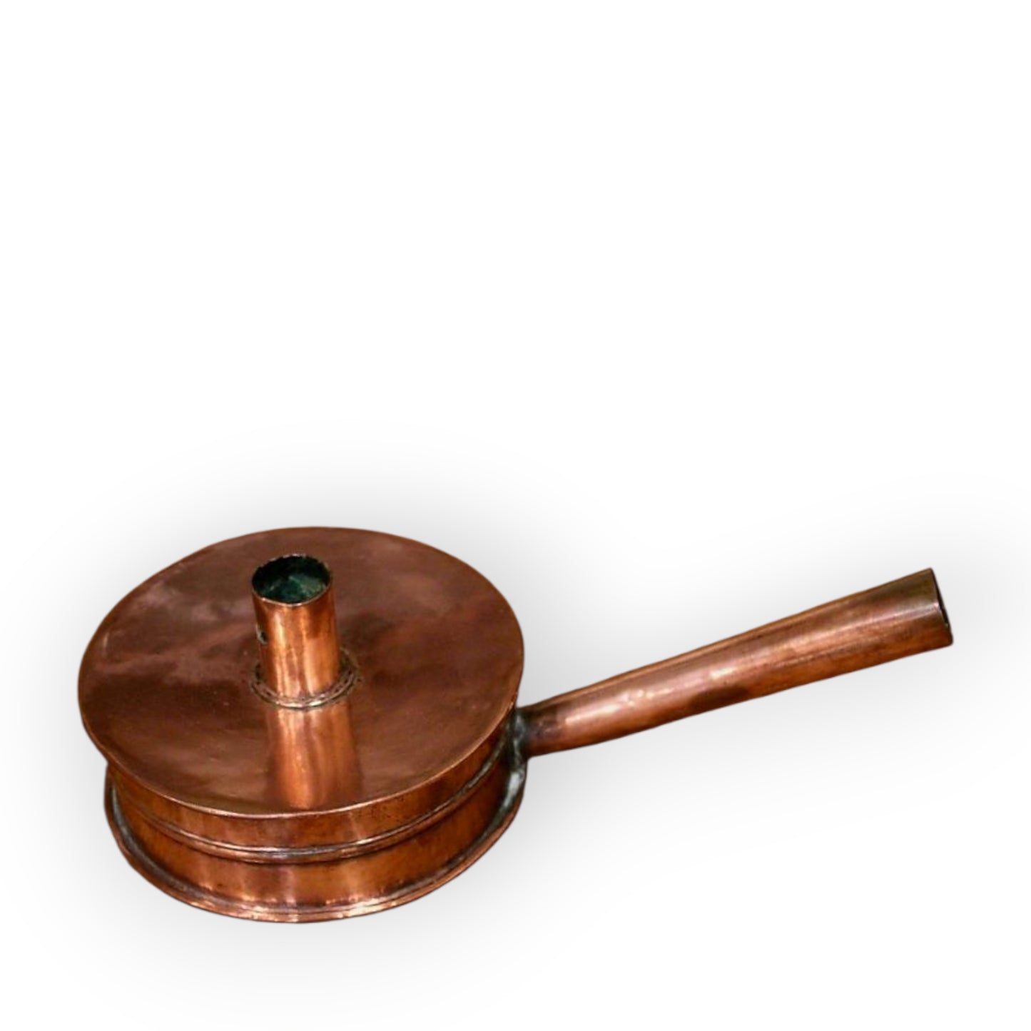 19th Century English Antique Copper Chamberstick / Tinderbox With Carry Handle