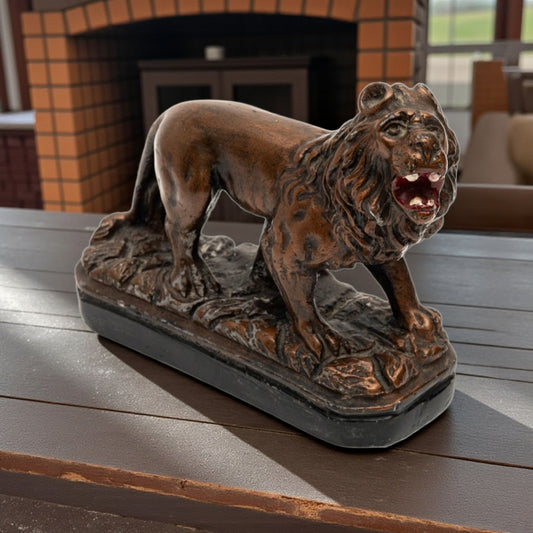 A Large Late 18th-Century Decorative Antique Cast Plaster Lion Statant In Original Paint