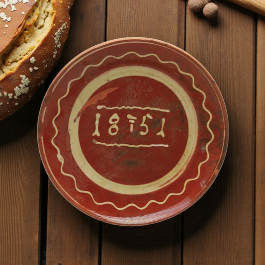 Mid 19th-Century Antique Slipware Dish / Charger, Dated "1851"