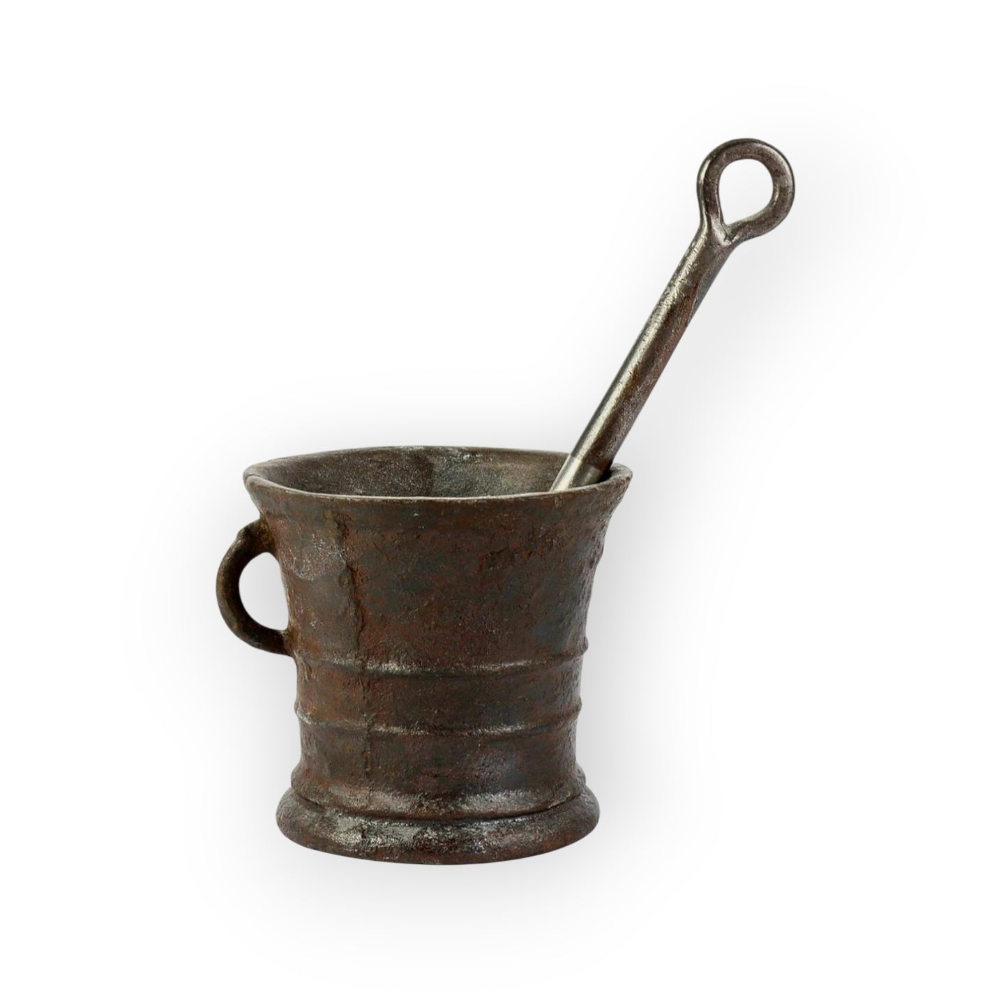 17th-Century Antique Cast Iron Mortar & Associated Pestle