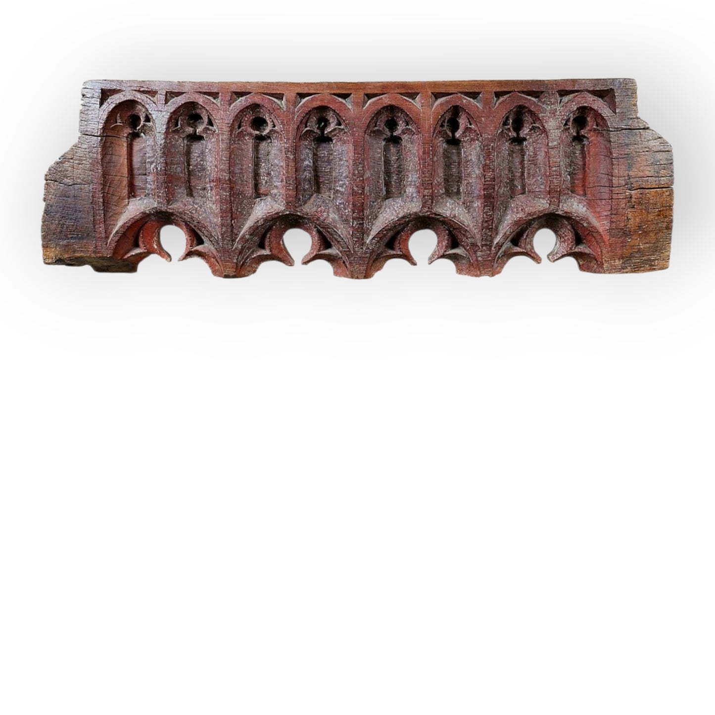 Large Early 16thC English Antique Carved Oak Blind Gothic Tracery Fragment / Tracery Head, Possibly From A Rood Screen, Circa 1500