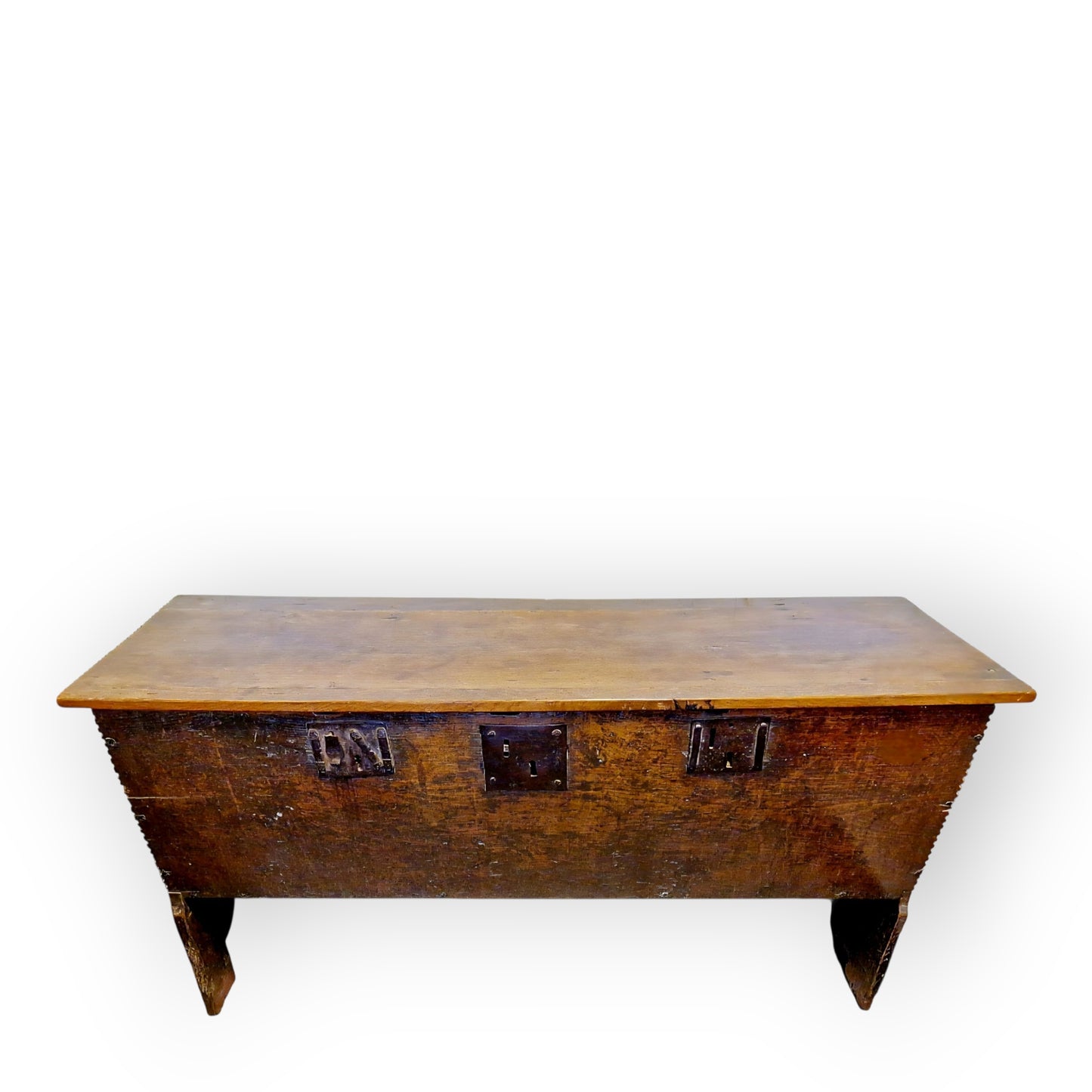 Early 17th Century English Antique Six-Plank Chest / Coffer With Three Locks