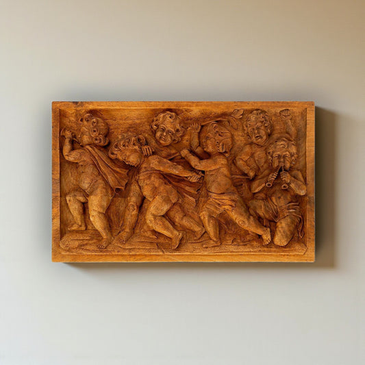 18th-Century, Late Baroque Period, Antique Carved Limewood Panel Depicting Cherubs / Putti