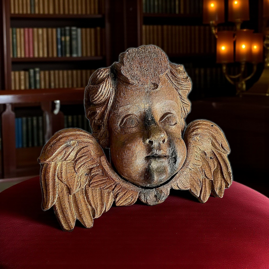 Large 17th-Century Antique Carved Oak Sculpture Of A Cherub