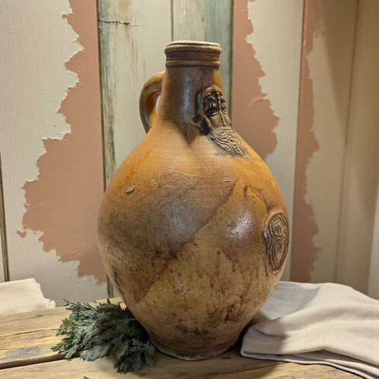 Large Mid-17th-Century German Antique Bellarmine Bartmann Stoneware Jug With Love Heart Medallion | Rhineland
