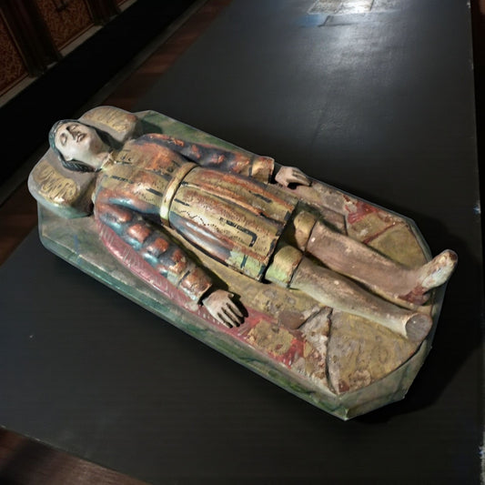 Early 19th-Century Antique Carved Wood & Polychrome Tomb Effigy of a Knight | Folk Art