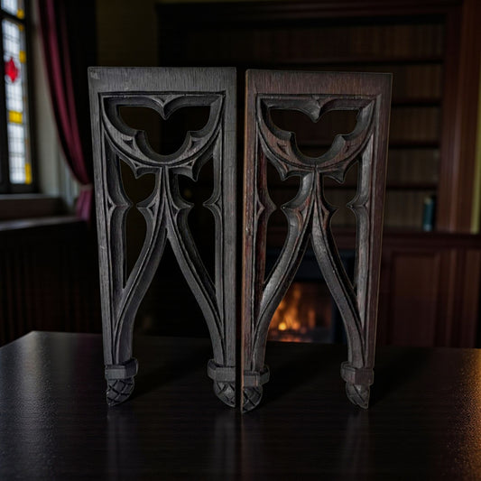 Pair of 19th Century Gothic Revival Antique Carved Oak Tracery Panels – France, c1850