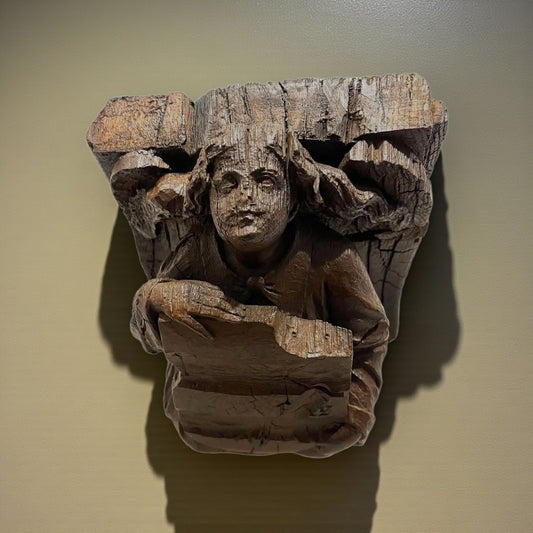 A 15th-Century English Antique Carved Oak Corbel in the Form of a Winged Angel