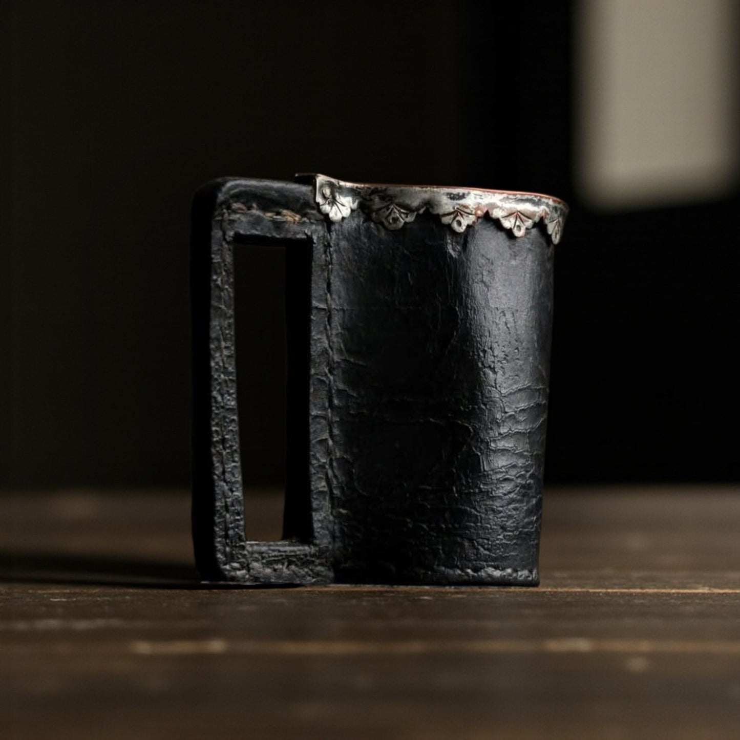 Late 17th-Century English Leather Blackjack Tankard with Silver-Plated Rim - Drinking Vessel