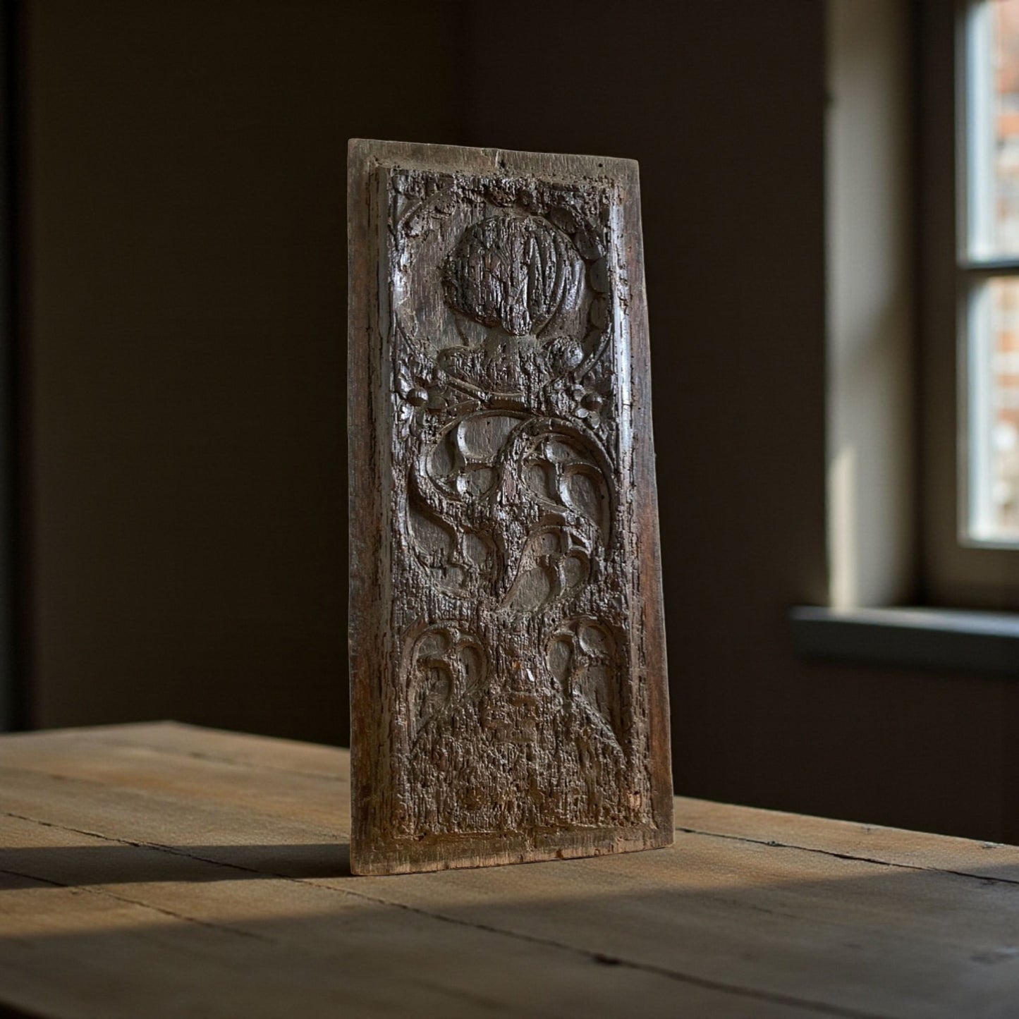 Early 16th-Century English Antique Carved Oak Romayne Portrait Panel