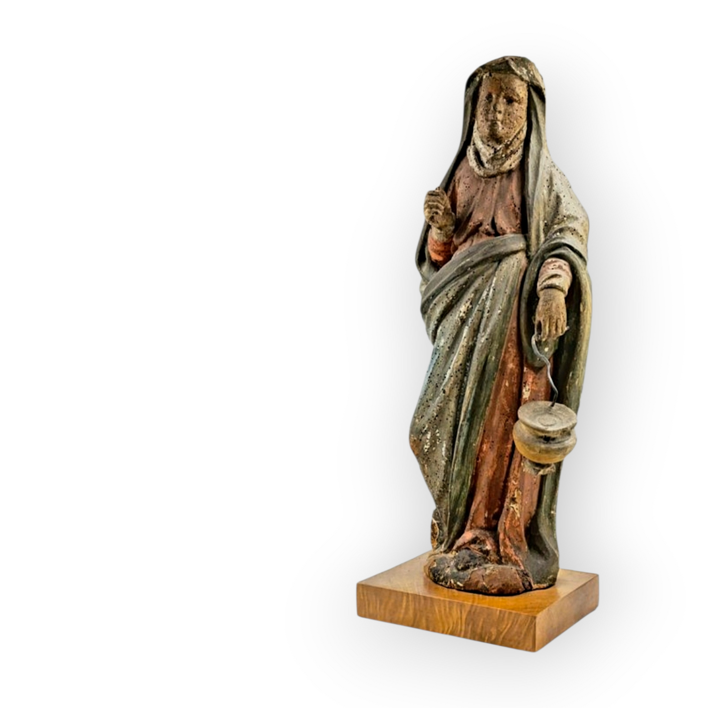 Large Late 15th-Century Gothic Antique Carved Wooden Sculpture of Mary Magdalene