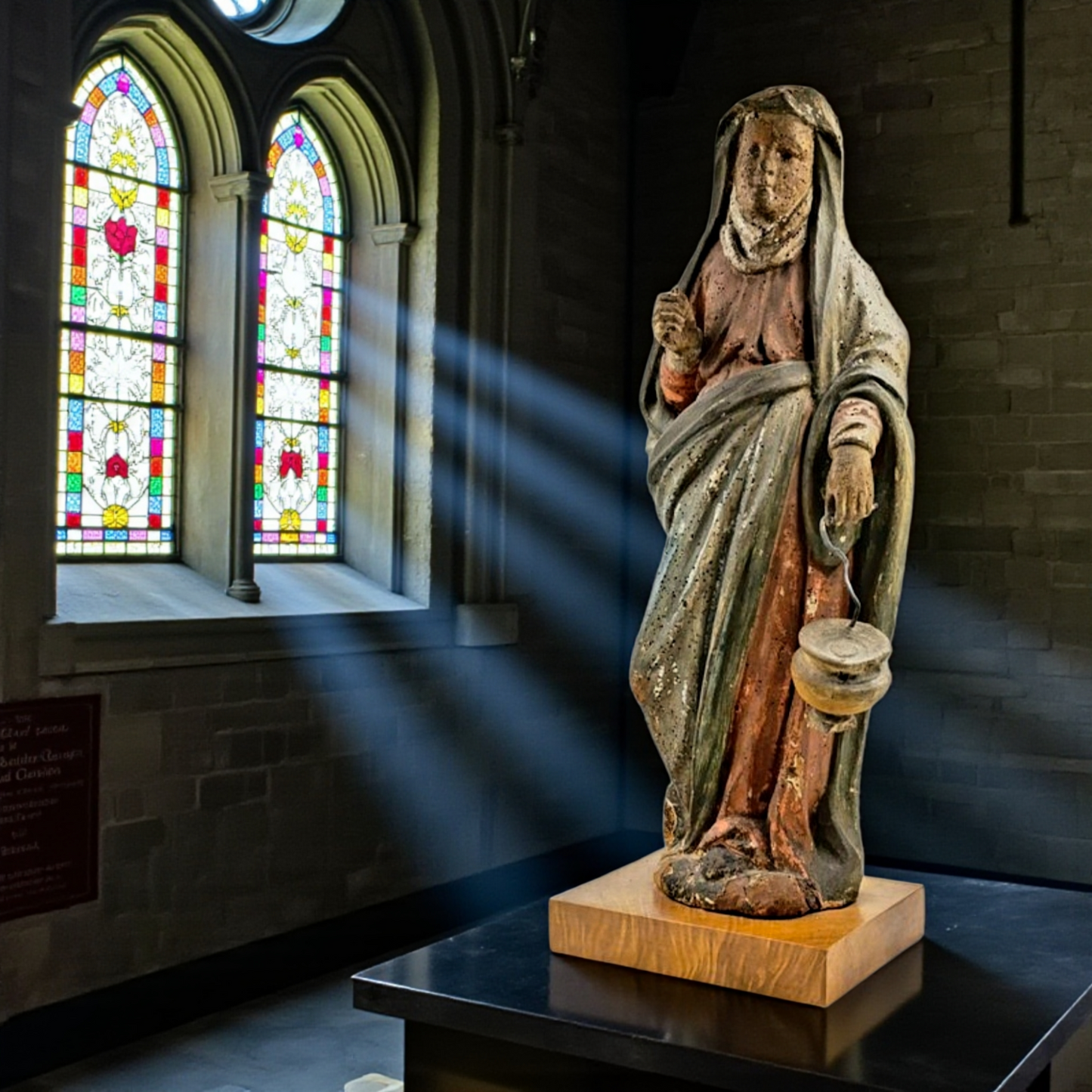 Large Late 15th-Century Gothic Antique Carved Wooden Sculpture of Mary Magdalene