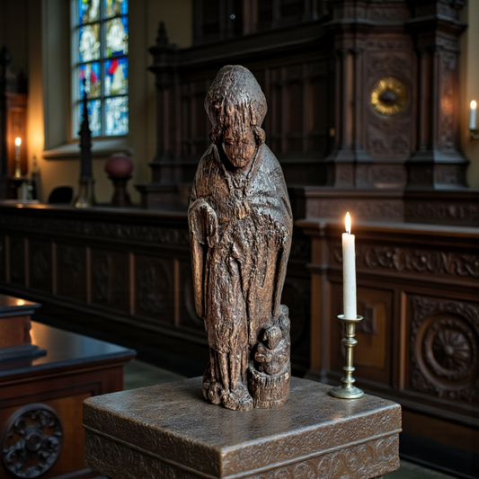 Late 15th-Century Antique Oak Statue of Saint Nicholas, Circa 1480