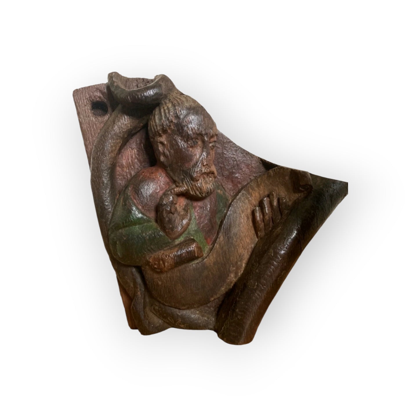 Rare Pair of 15th Century Antique Carved Oak Panels / Decorative Corner Spandrels, Saints in Original Polychrome