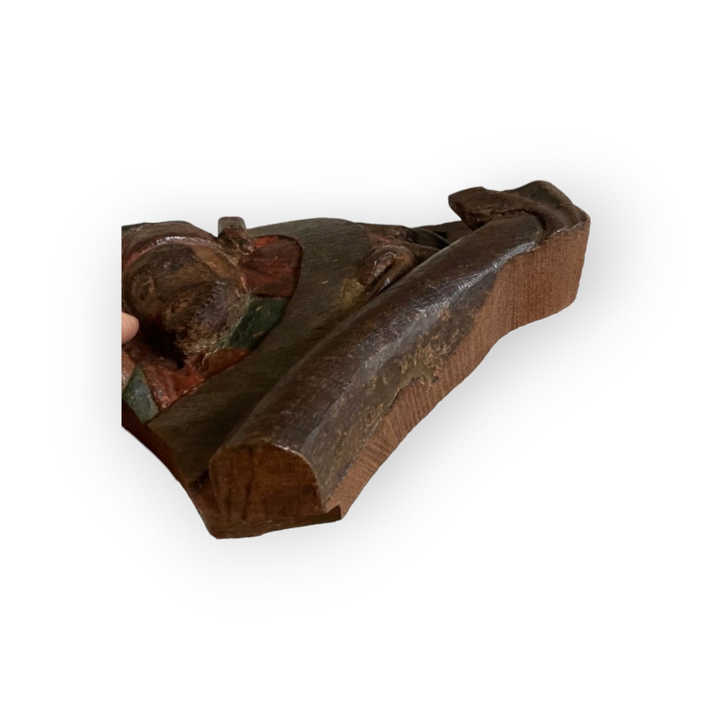 Rare Pair of 15th Century Antique Carved Oak Panels / Decorative Corner Spandrels, Saints in Original Polychrome