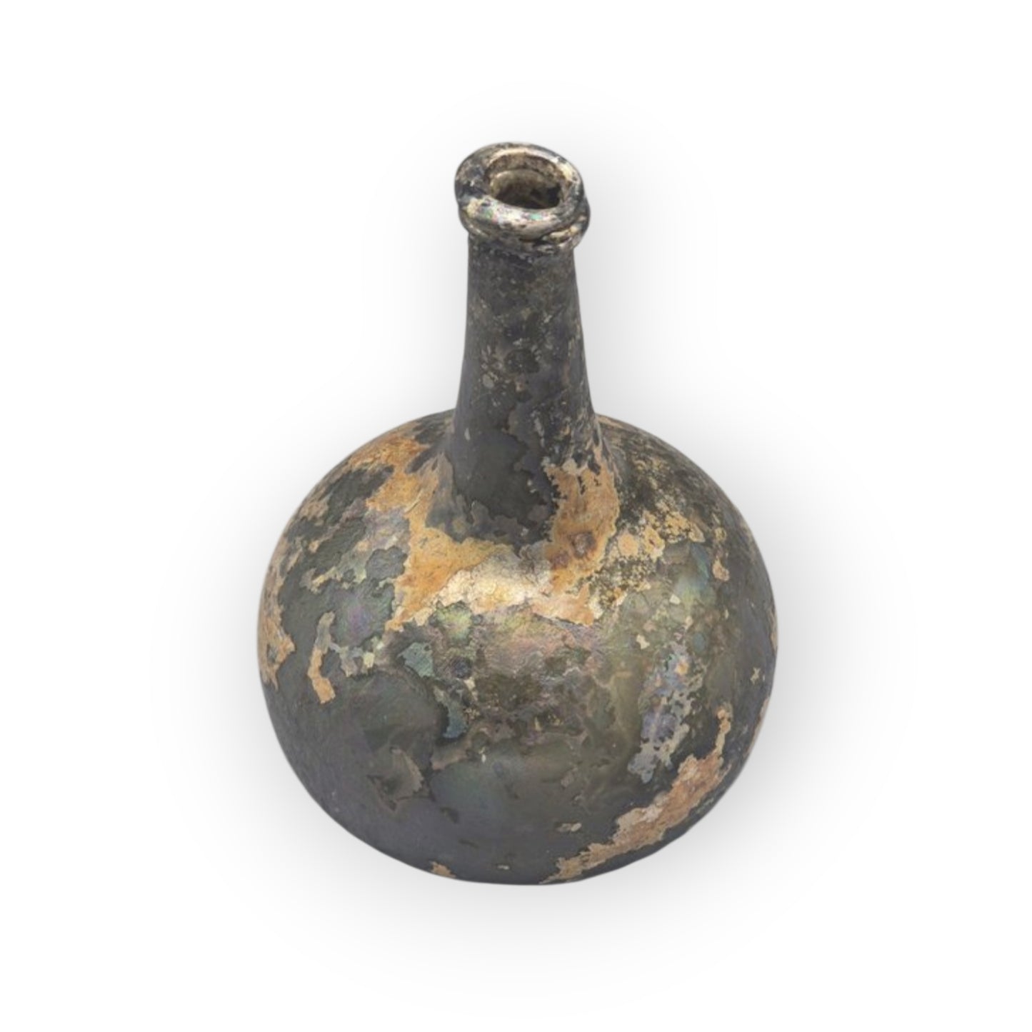 Early Antique Onion-Shaped Glass Bottle with Iridescent Patina | 17th–18th Century | Seabed Find