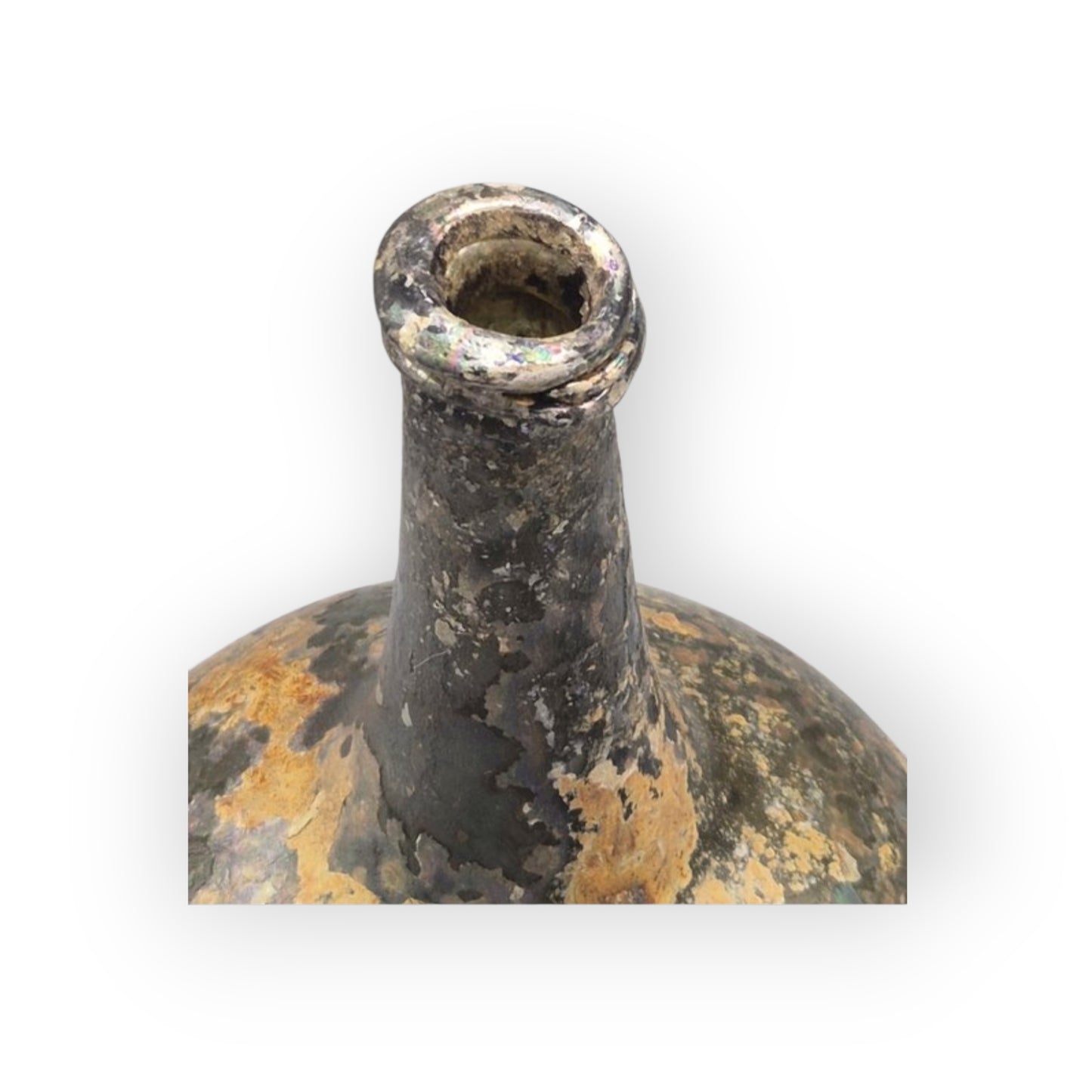 Early Antique Onion-Shaped Glass Bottle with Iridescent Patina | 17th–18th Century | Seabed Find
