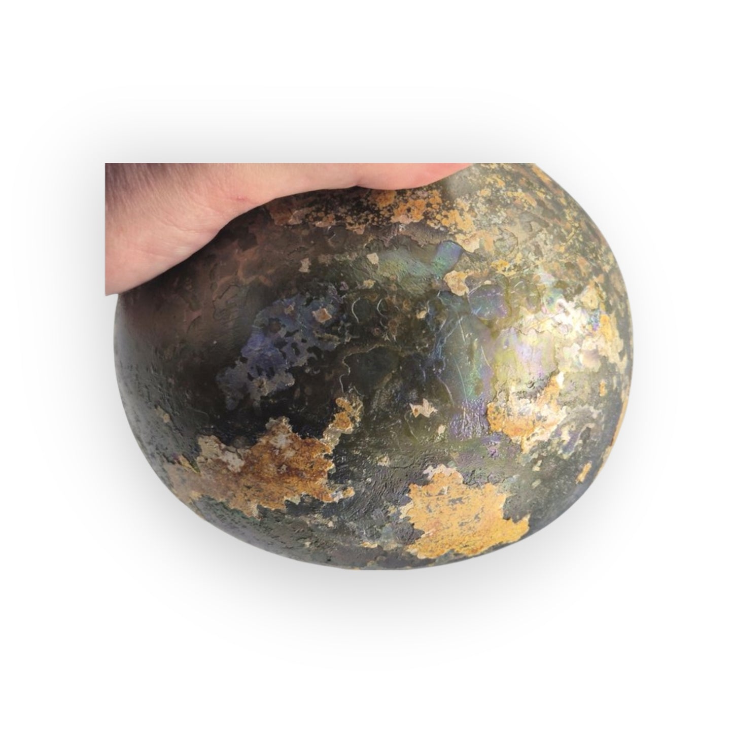 Early Antique Onion-Shaped Glass Bottle with Iridescent Patina | 17th–18th Century | Seabed Find