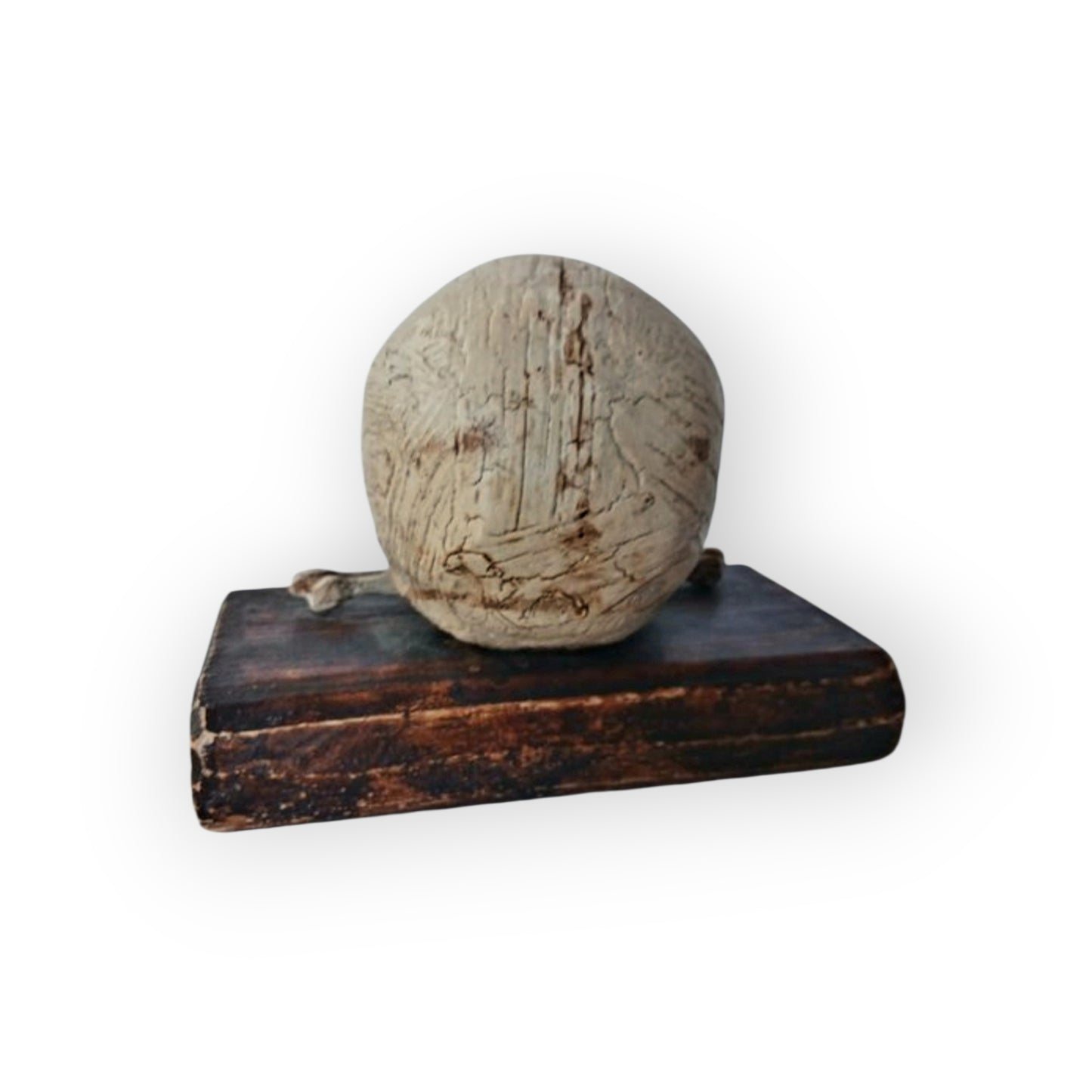 Mid-18th-Century Italian Antique Carved Treen Memento Mori – Skull, Bones & Book – Original Polychromy – Rare Example